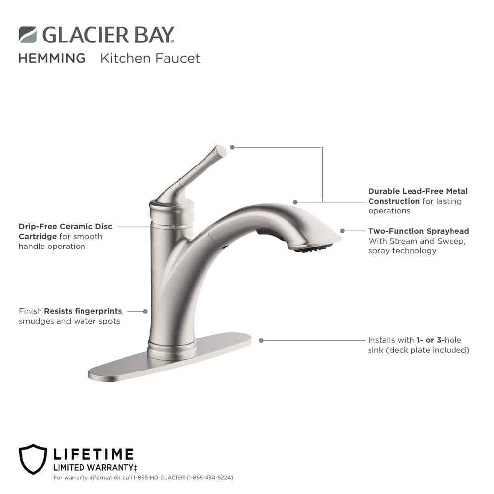 Glacier Bay Hemming Single-Handle Pull-Out Sprayer Kitchen Faucet w/Deckplate