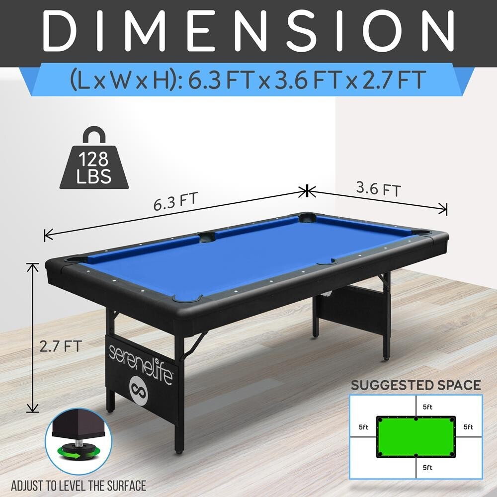 SereneLife 76'' Portable and Foldable Pool Table with Accessory Kit (Blue)