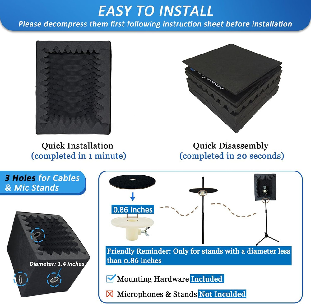 Portable Vocal Booth - Foldable Acoustic Shield for Recording