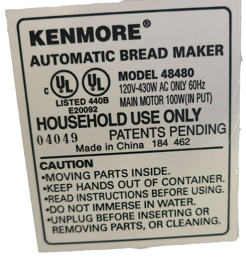 Kneading Blade Paddle for Kenmore Bread Maker Model 48480 (C)
