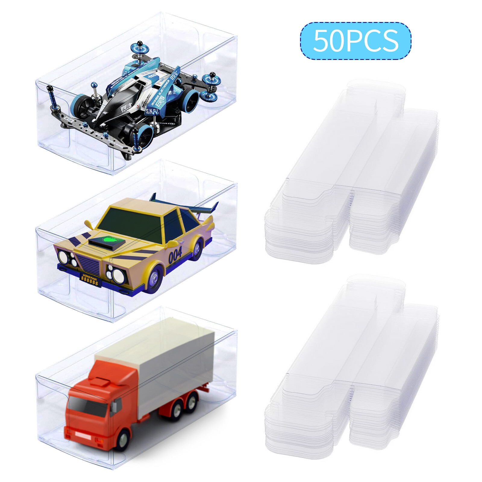 50 pcs Stackable Clear Storage Box For Hot Wheels 1:64 Model Car Display Case