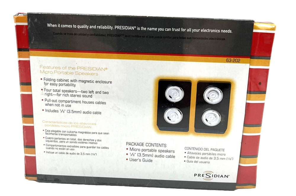 Presidian Micro Portable Speakers 63-202 Includes Audio Cable