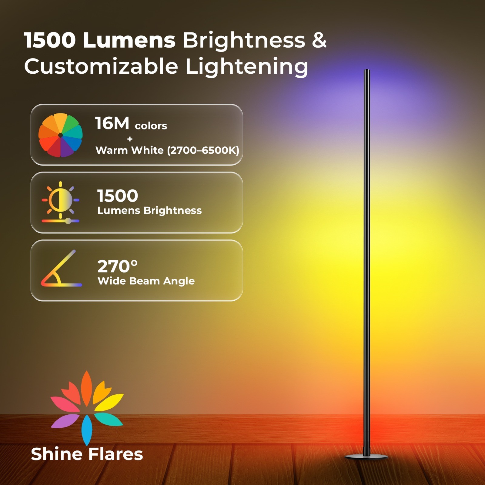 2 x Smart RGBIC LED Corner Floor Lamp with Remote & App 1500 Lumens Music Sync