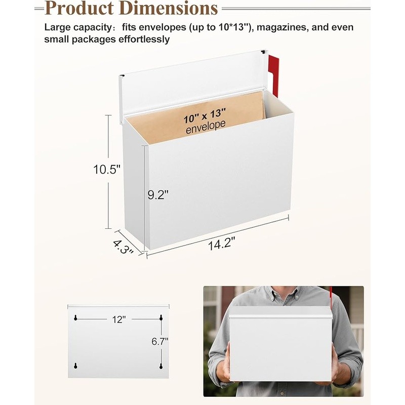Durable Rust-Proof Mailbox Large Capacity Weather-Resistant Wall Mount System US