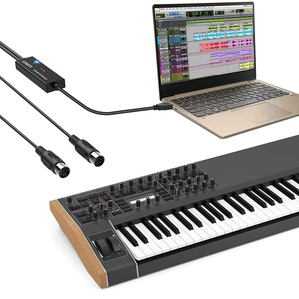LEKATO USB To MIDI Interface 5 Pin MIDI USB Interface Cable 6.5ft 16 Channels