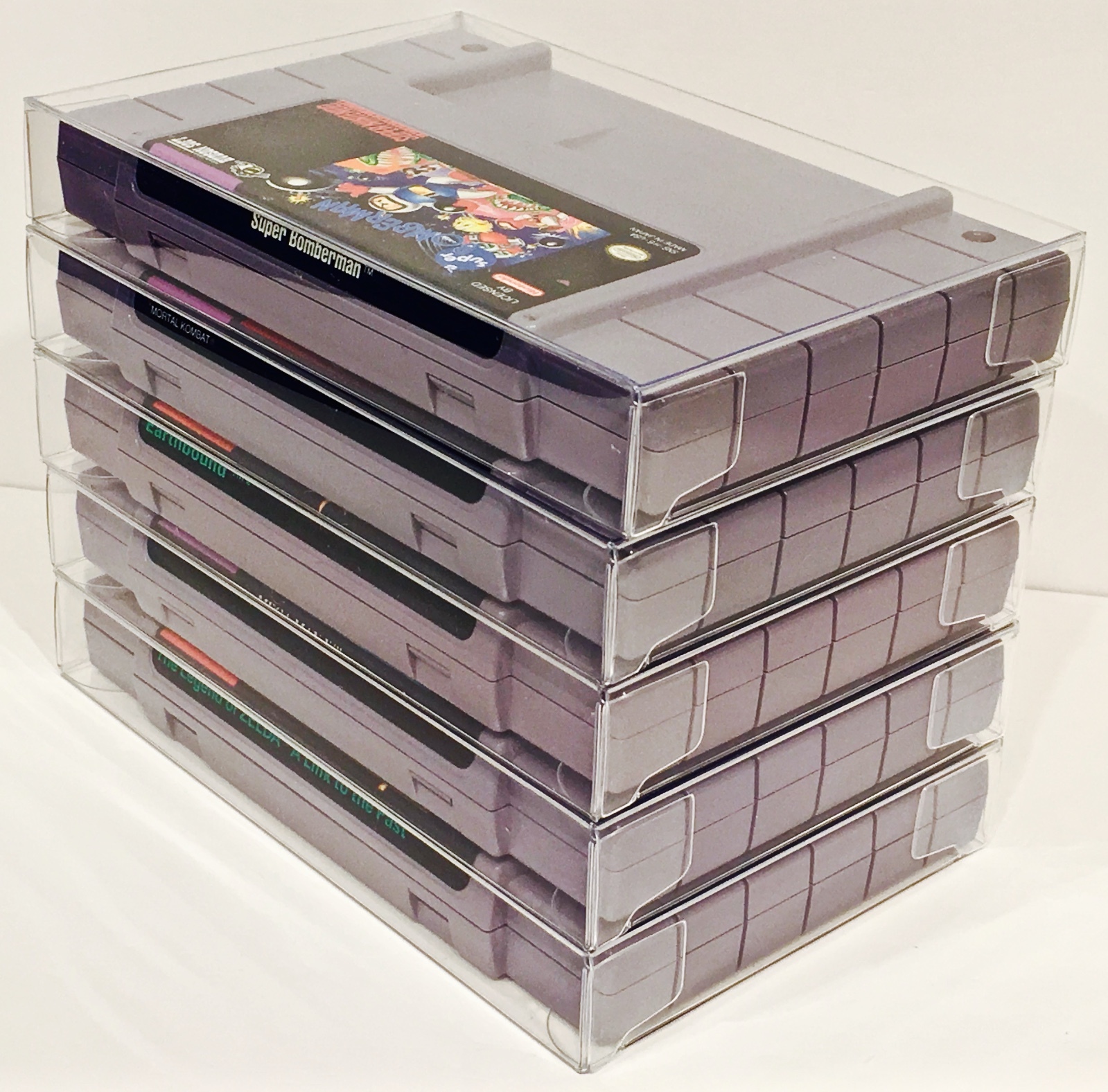 25 SNES Cartridge Protectors Custom Clear Cases Super Nintendo Video Game Carts