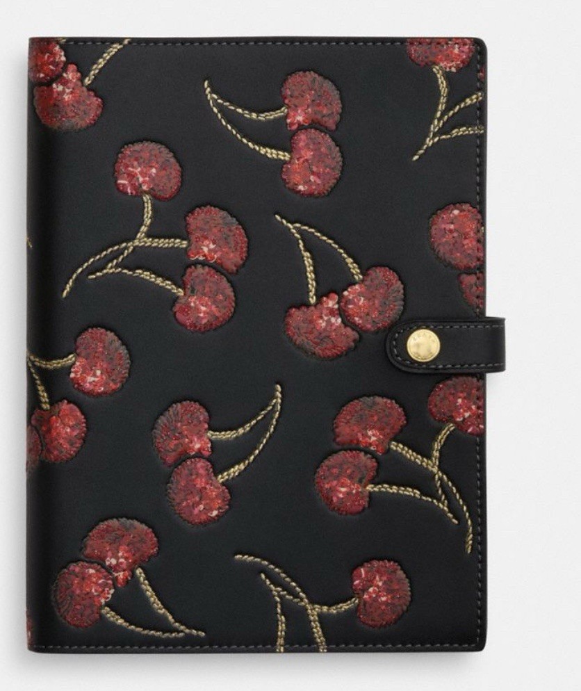 NWT Coach Notebook In Smooth Leather With  Cherry Print