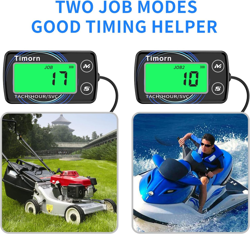 Small Engine Tachometer Hour Meter: Digital Inductive Waterproof Tiny Tach Mete