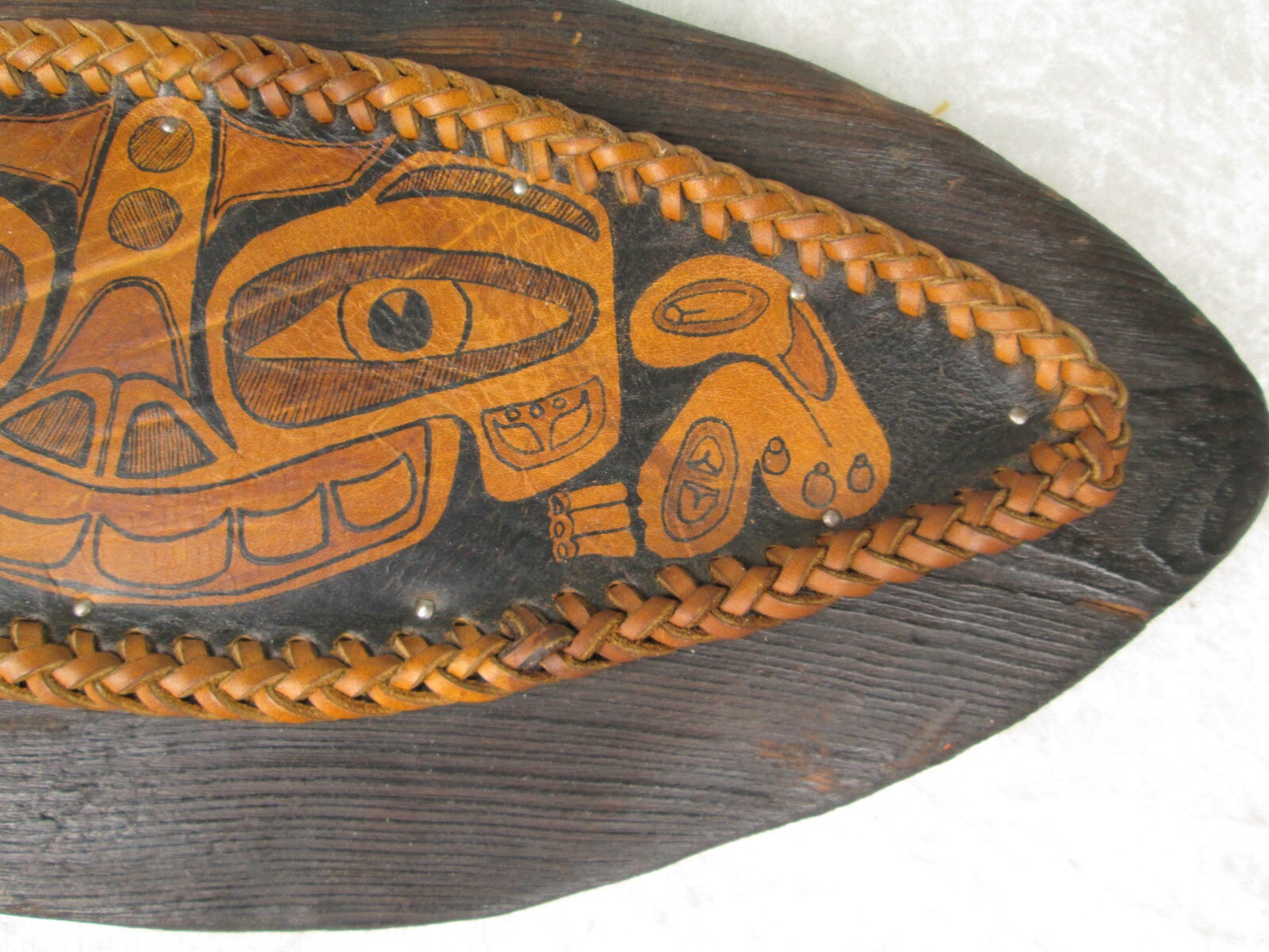 Tlingit Haida Sea Monster Painted Leather on Board 19 inch Long 8-1/2 Tall