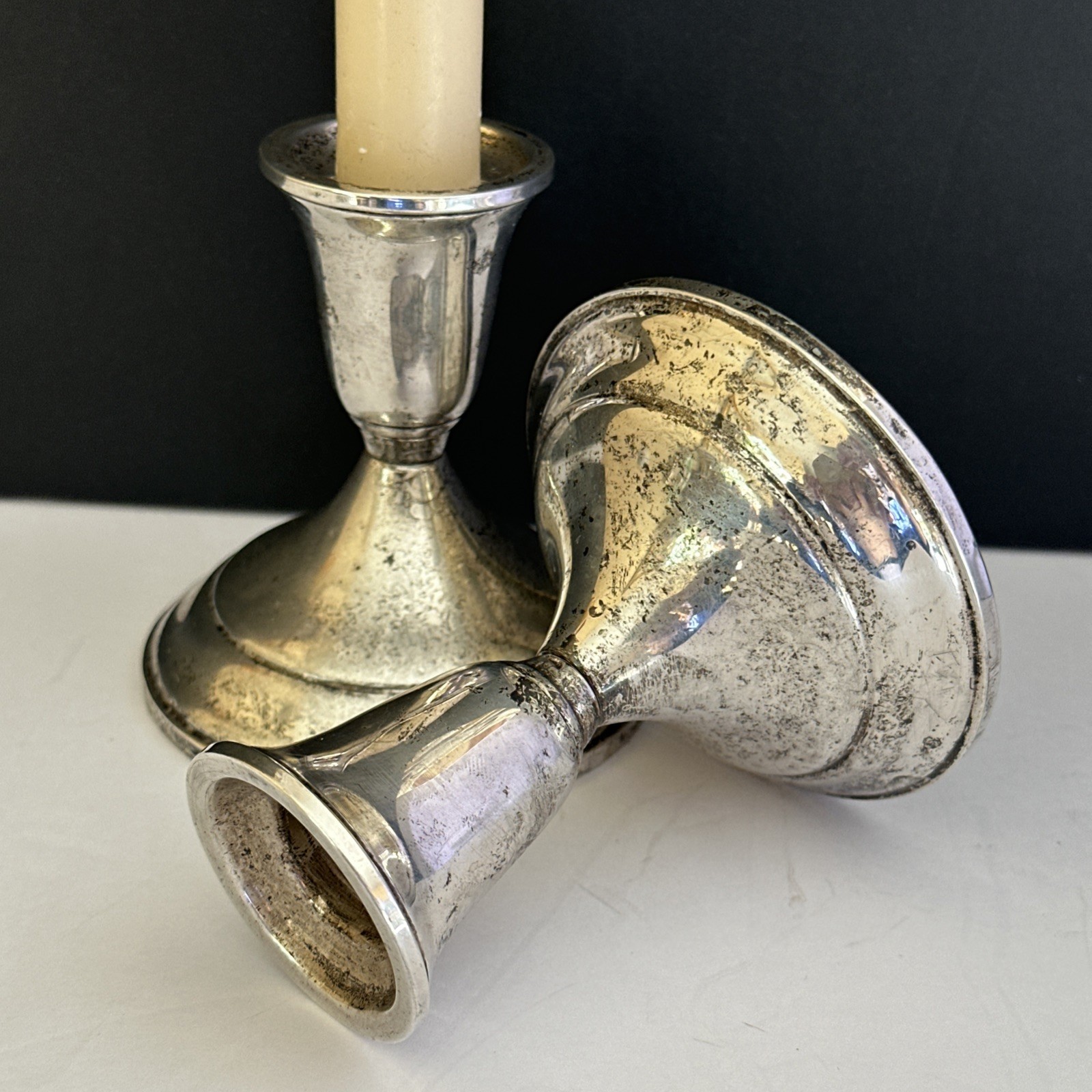 Pair Towel weighted Sterling Silver Candlesticks Candleholders Classic