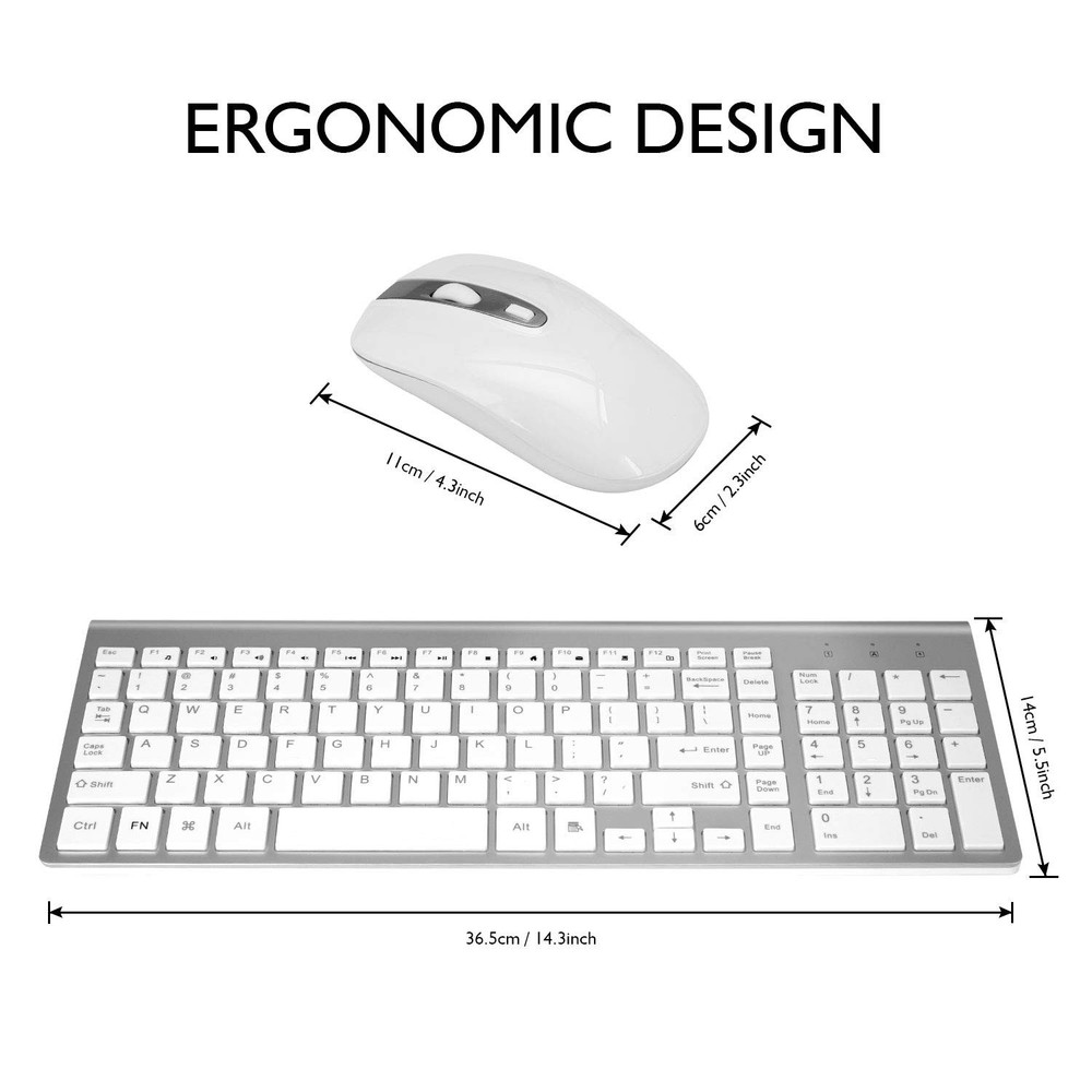 Wireless Keyboard and Mouse Combo, Compact Silent Ergonomic Scissor Switch Ke...