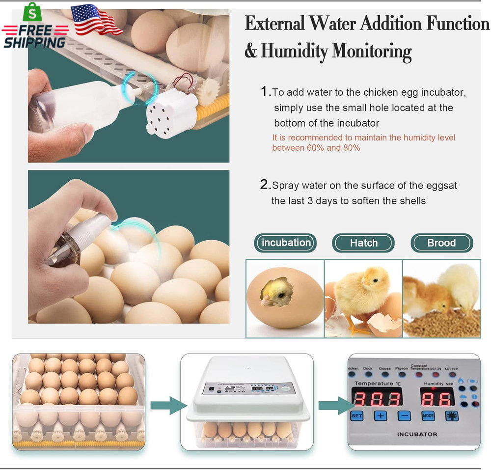 Incubators for Hatching Eggs, Egg Incubator with Automatic Egg Turning and Humid