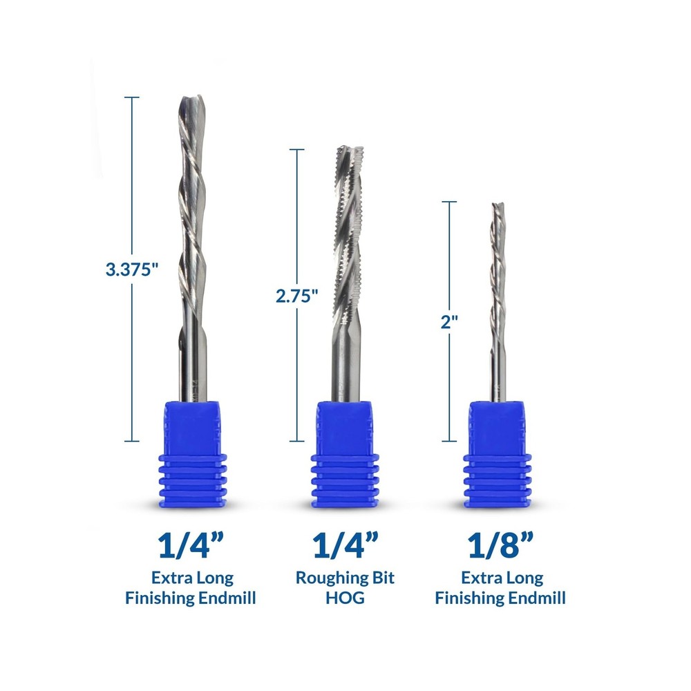 Extended Length CNC Router Bit Set (3-Piece) - Premium Extra Long Precision C...