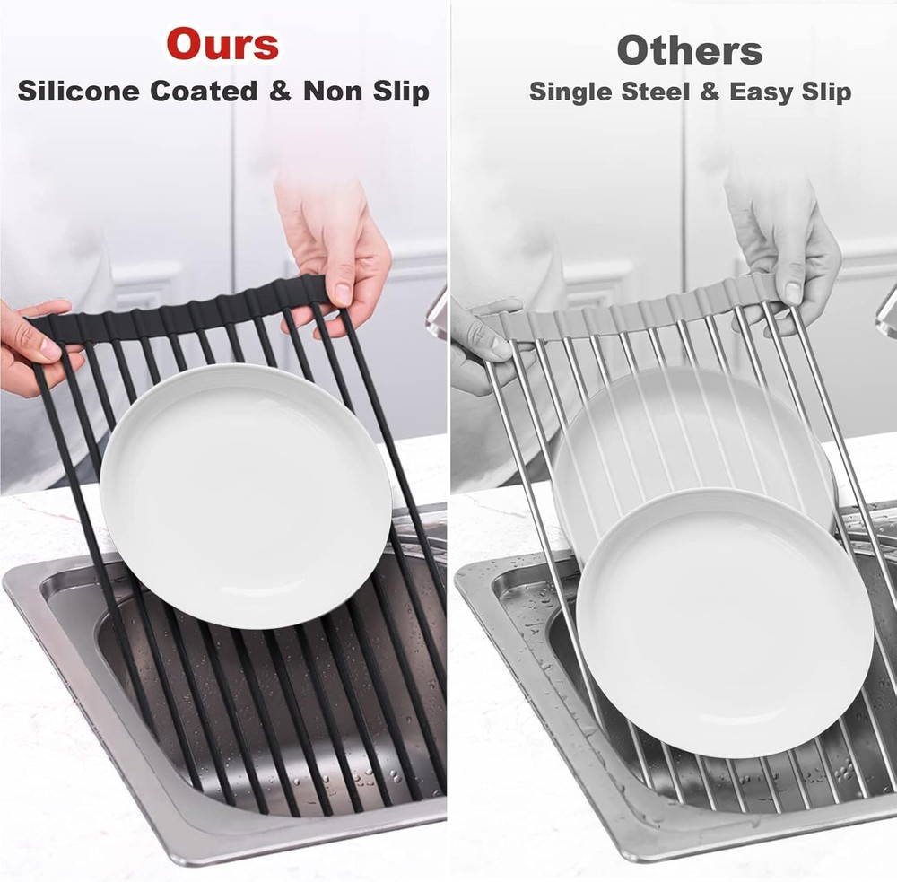 Roll Up Dish Drying Rack Silicone Wrapped Over The Sink Dish Drying Rack