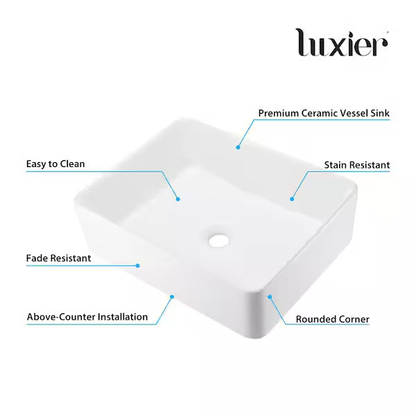 Rectangular 19 in. Bathroom Ceramic Vessel Sink Art Basin in White