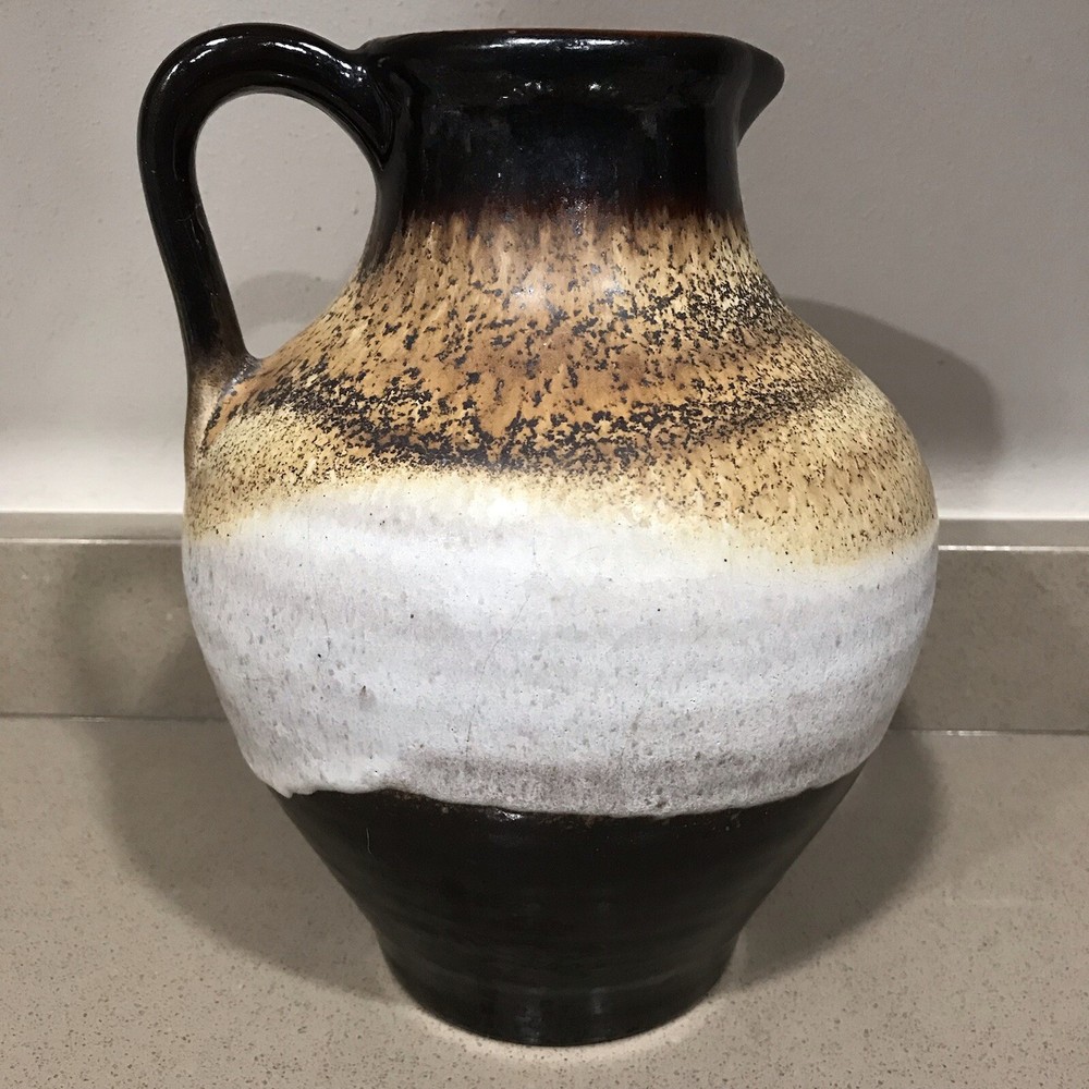 Vintage Two Tone Brown Rustic Ceramic Pitcher Made In Germany
