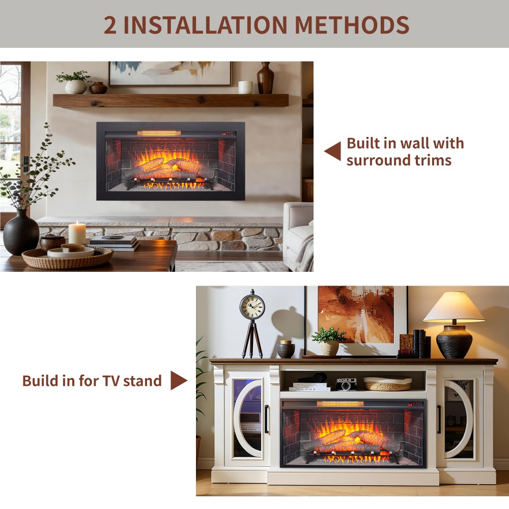 36" Infrared Electric Fireplace Insert w/ Touch Panel & Remote