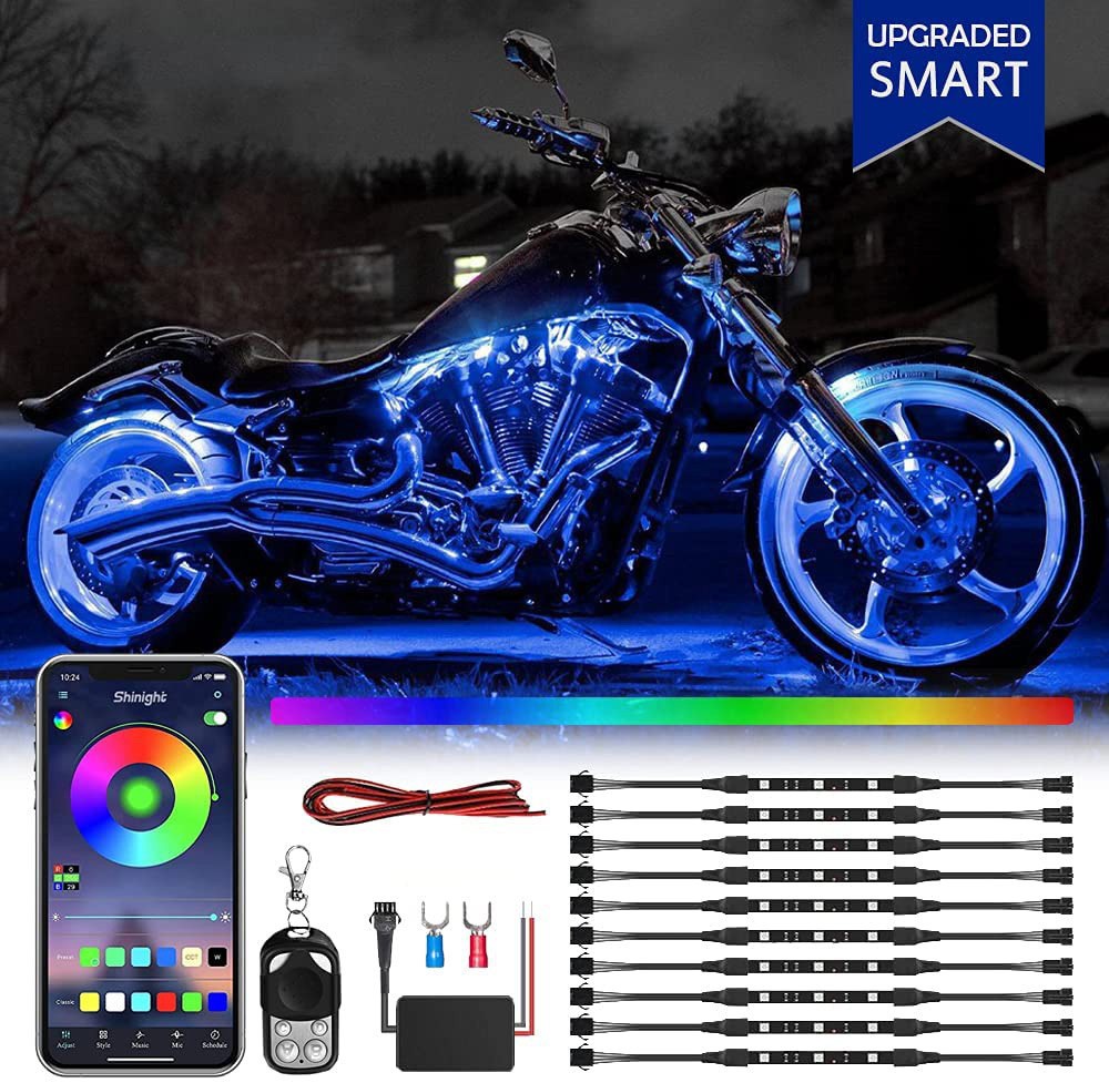10PCS Motorcycle RGB LED Strip Light Under Glow Neon Kit Bluetooth APP Control