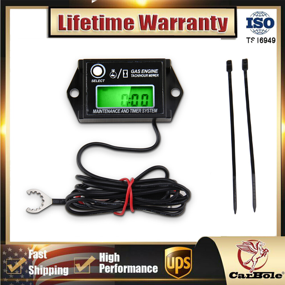 Digital Engine Tach Tachometer Hour Meter Waterproof Resettable Job Timer Power