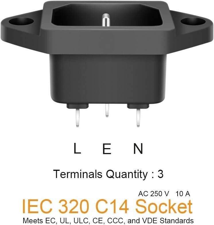 10 Pack AC 250V 10A IEC 320 C14 Panel Mount Plug Adapter Power Connector Socket