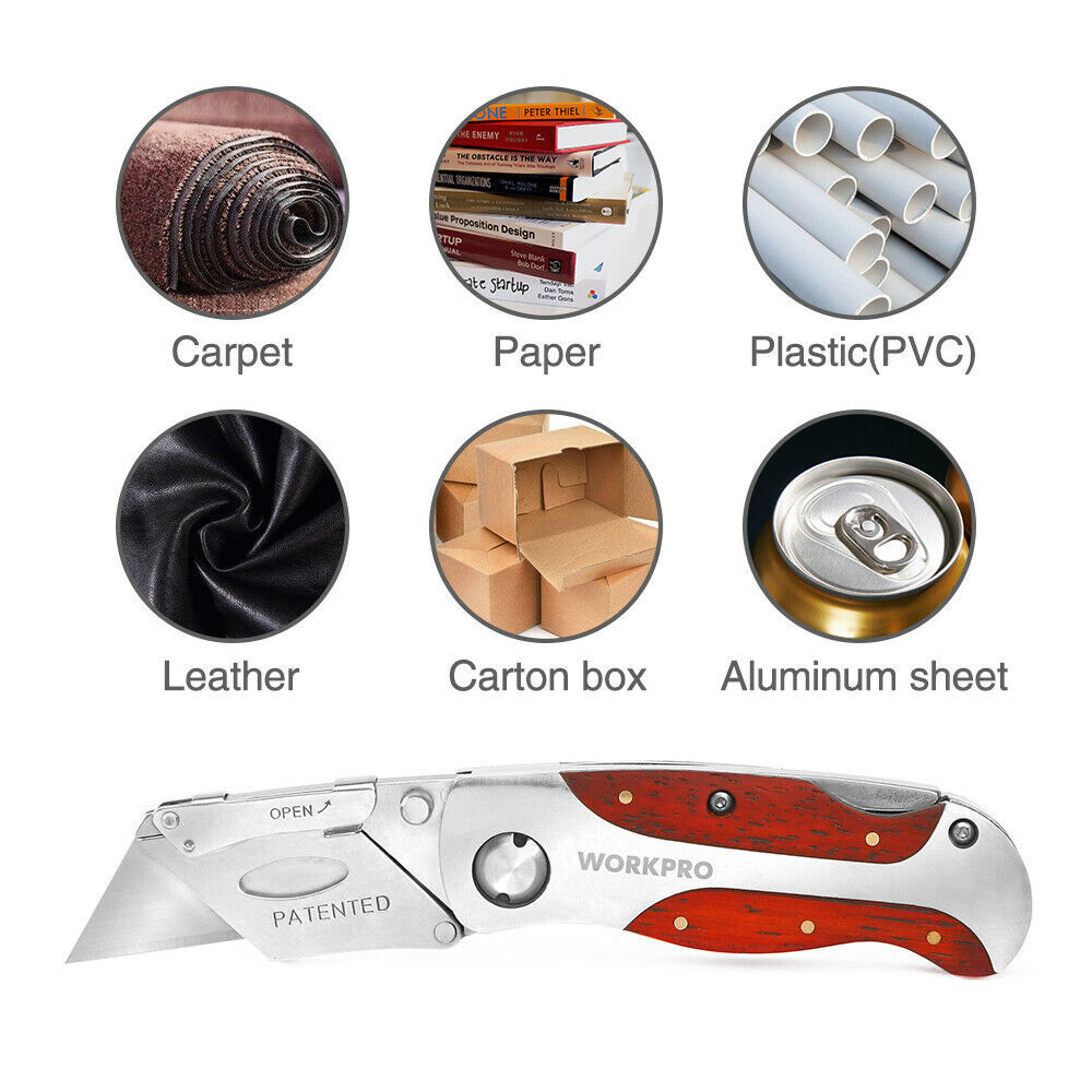 WORKPRO Quick-Change Utility Knife, Classical Retro Style Wood Grain Handle NEW