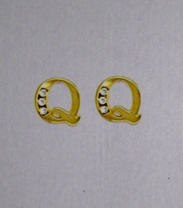 14k Yellow or White Gold Initial Letters CZ Stud Earrings