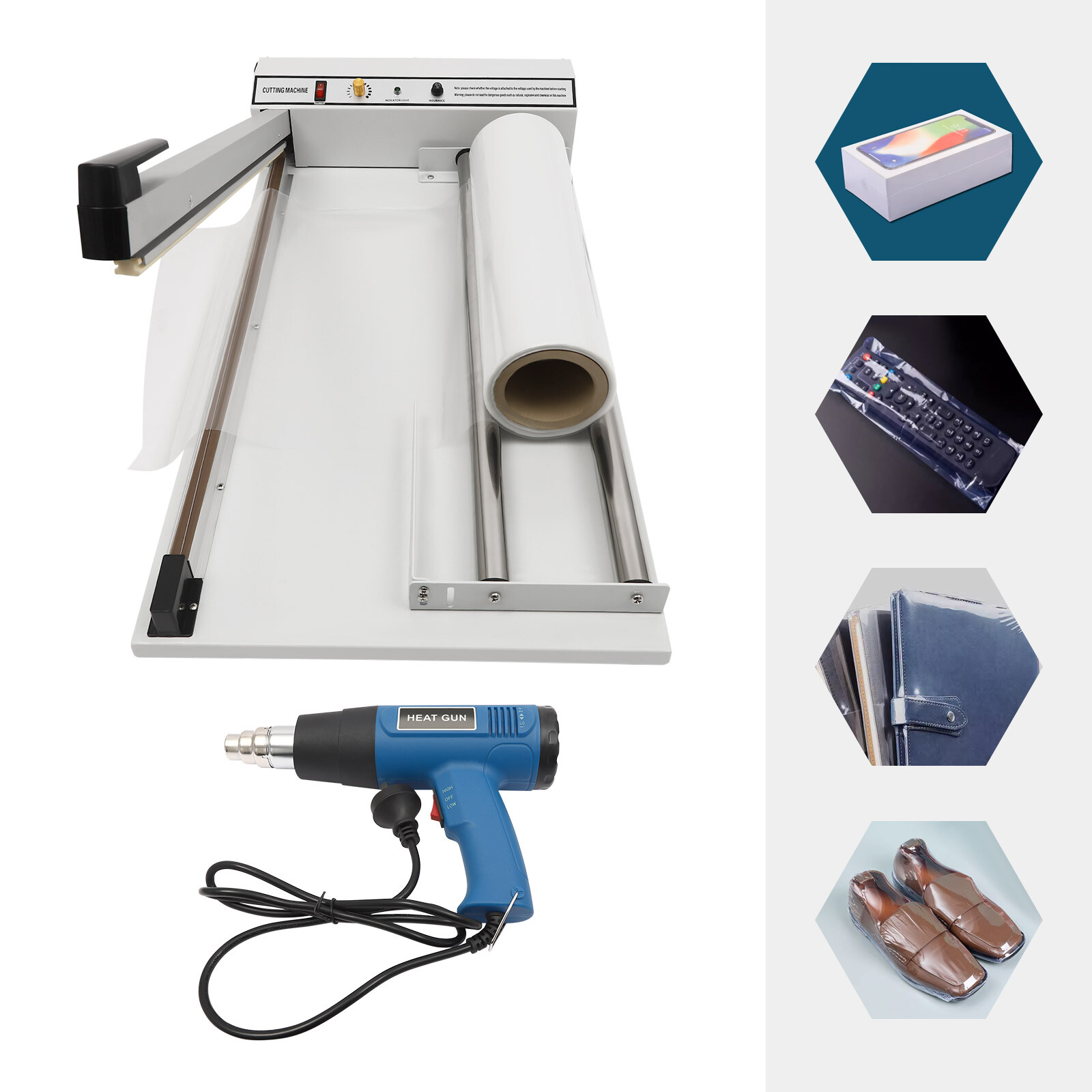 24" Shrink Film Wrap Machine, 530W Shrink Wrap Sealer with Heat Gun for PP PE