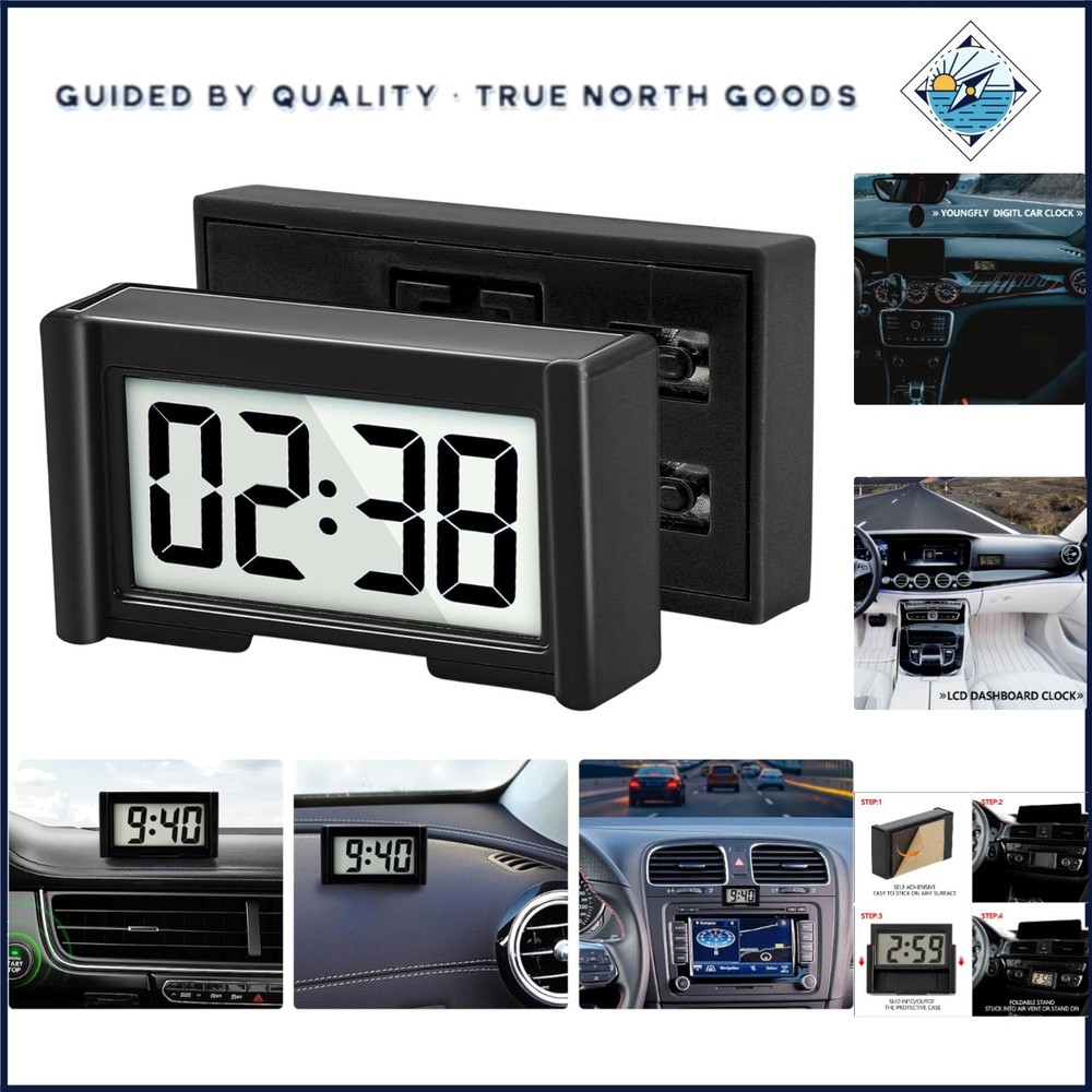 Small Battery Operated Dashboard Clock for Vehicles with Large Display Screen