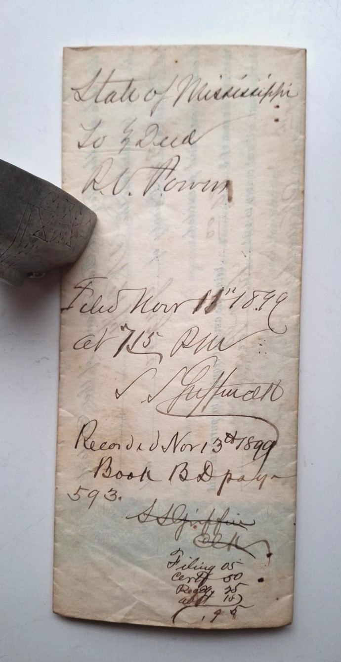 1899 Yazoo County Mississippi Forfeited Land Document Signed by Gov A J McLaurin