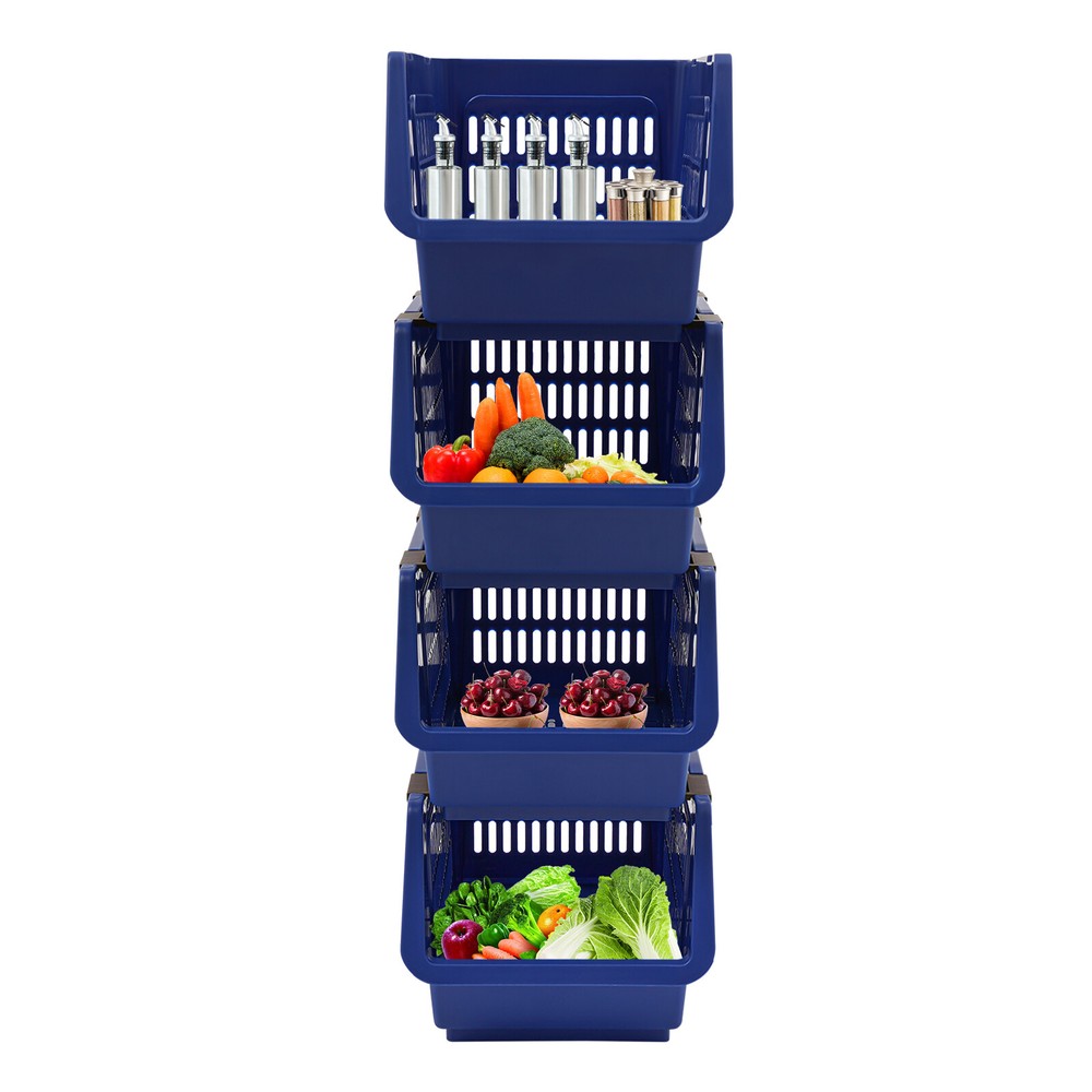 4 PCS Stacking Storage Baskets, PP Plastic Stackable Organizer Bins 76x34x24cm