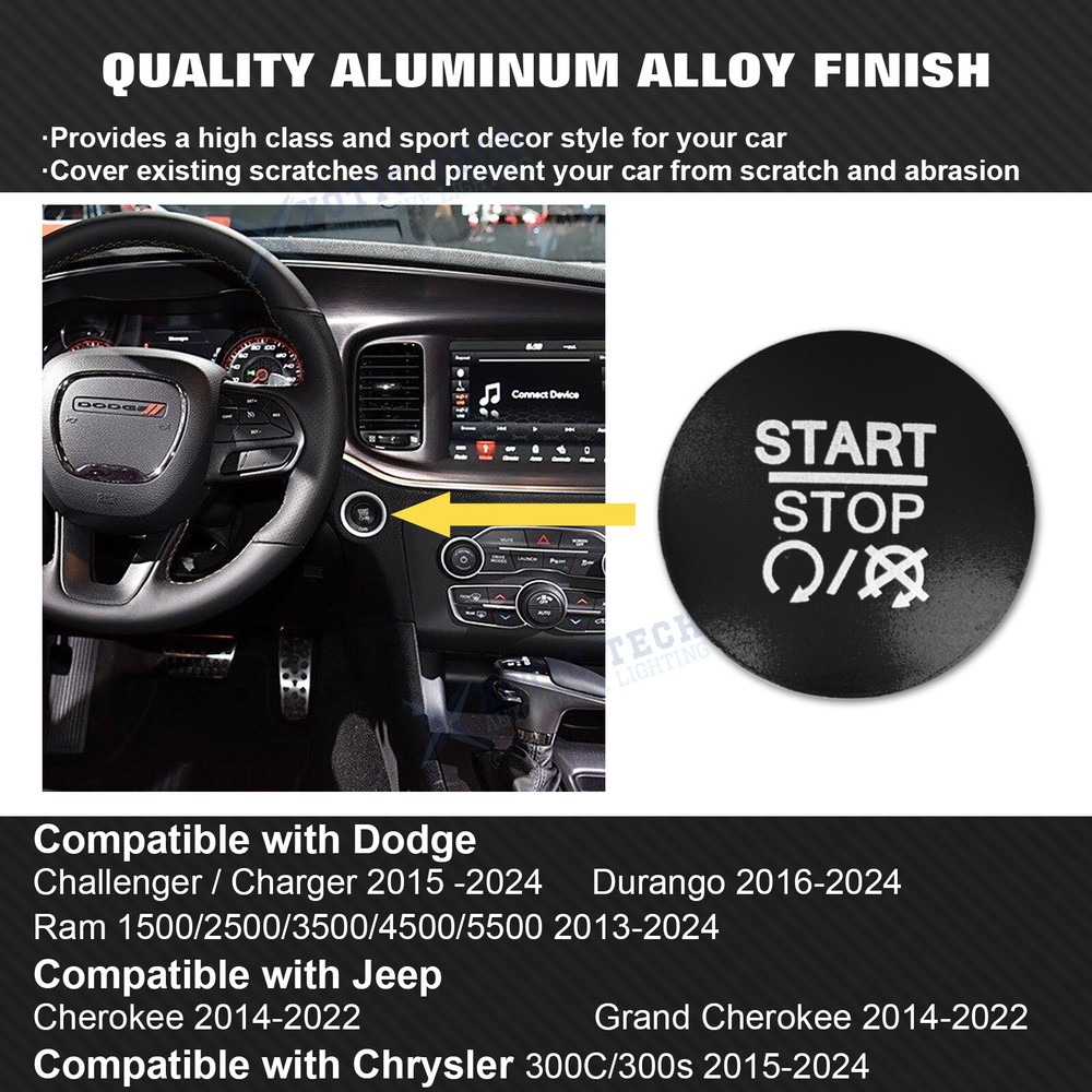 Black Ignition Engine Start Stop Push Button Cover For Dodge Charger Durango Ram
