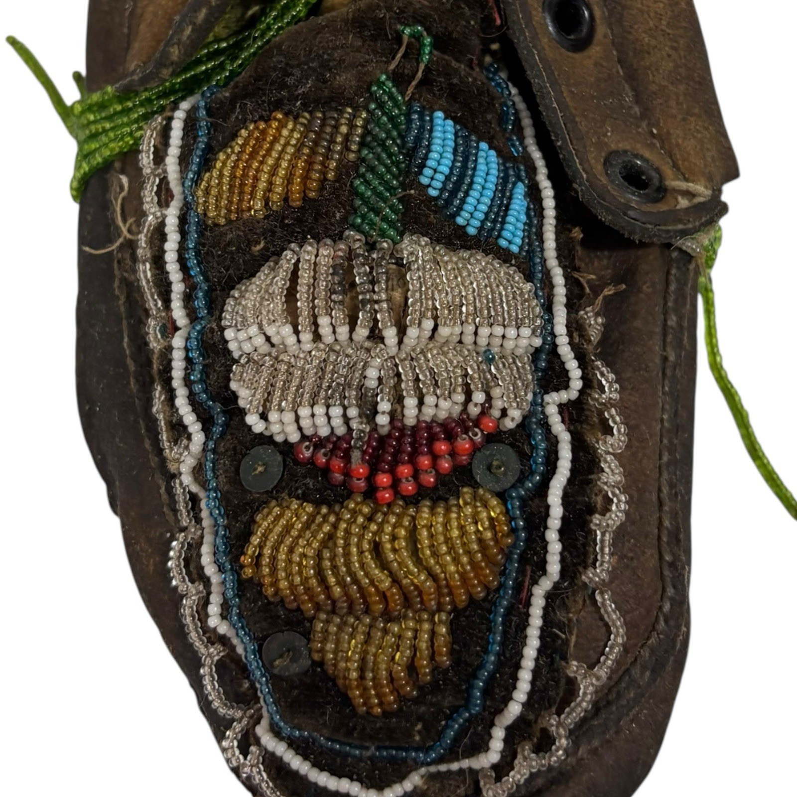 Old Antique Plains Native American Indian Beaded Moccasins Decorated Hide Shoes