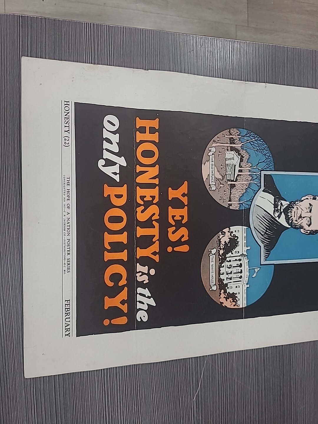 Vintage RARE 1937 American Hope of a Nation Poster honesty 22 ABRAHAM LINCOLN