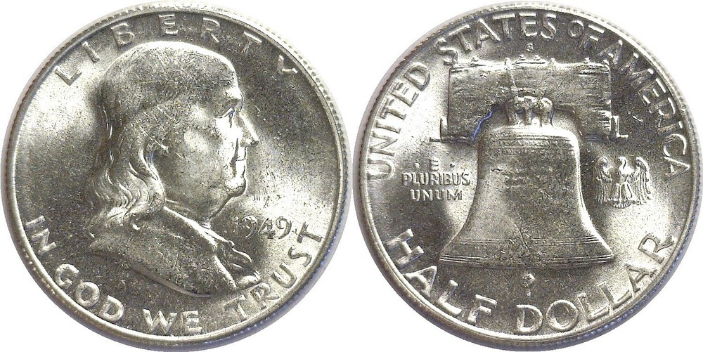 1949-S 50C Franklin Silver Half Dollar Uncirculated