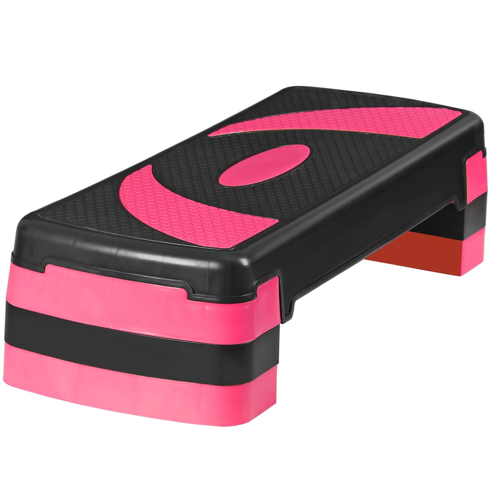 Adjustable Workout Aerobic Stepper Pink Exercise Step Platform with 4 Risers