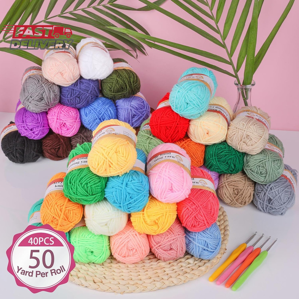 XSEINO Crochet Kit with Crochet Hooks Yarn Set - Premium Bundle Includes 40 Colo