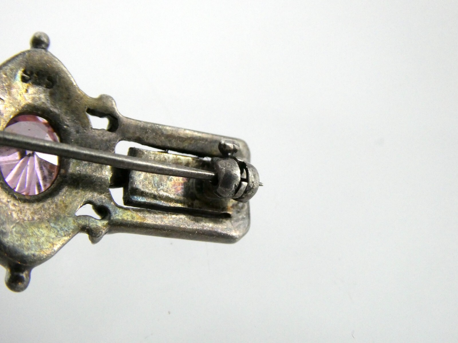 Sterling Silver Pink CZ and Marcasite Studded Bar Brooch Pin 925 6.7g 1.5 Inches