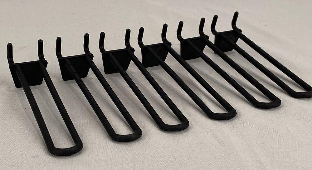 (6 PACK) 4.5 Inch Black Plastic Peg Loop Hooks for Pegboard & Slatwall