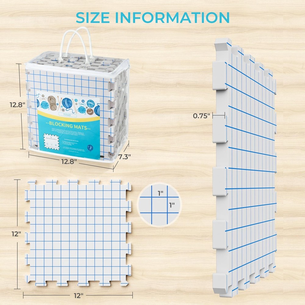 Blocking Mats for Knitting, Extra Thick Knitting Blocking Mat with Grid Lines, 9