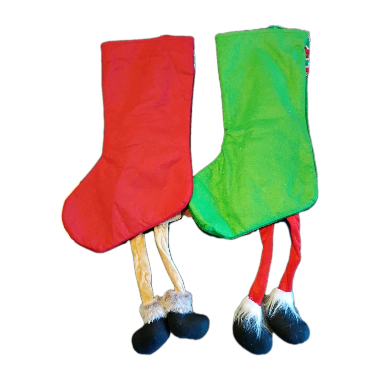 Gnomes Hanging Xmas Stockings Set Of 2 Red & Green Santa & reindeer 18 in 3D