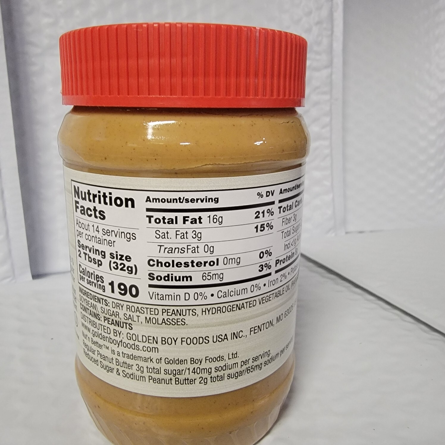 Nut'N Better CREAMY Peanut Butter Low Sugar/Sodium 16 oz (PACK of 12)