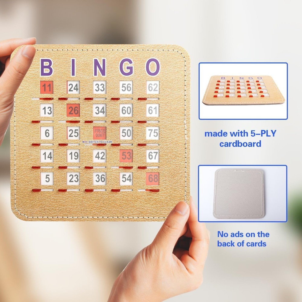 100-Pack Stitched Reusable Shutter Slide Bingo Cards with Shutter Clear Slider