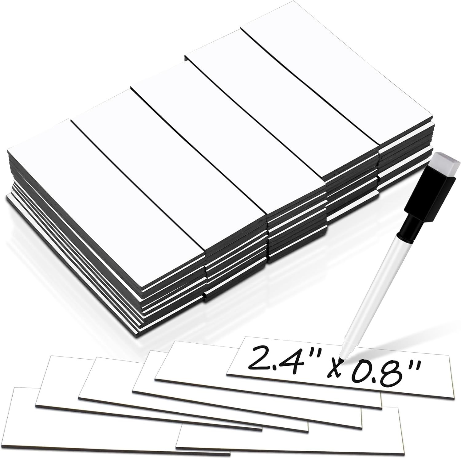 50 Pack Dry Erase Magnetic Labels White Reusable Write On Magnets Sticker, Ma...