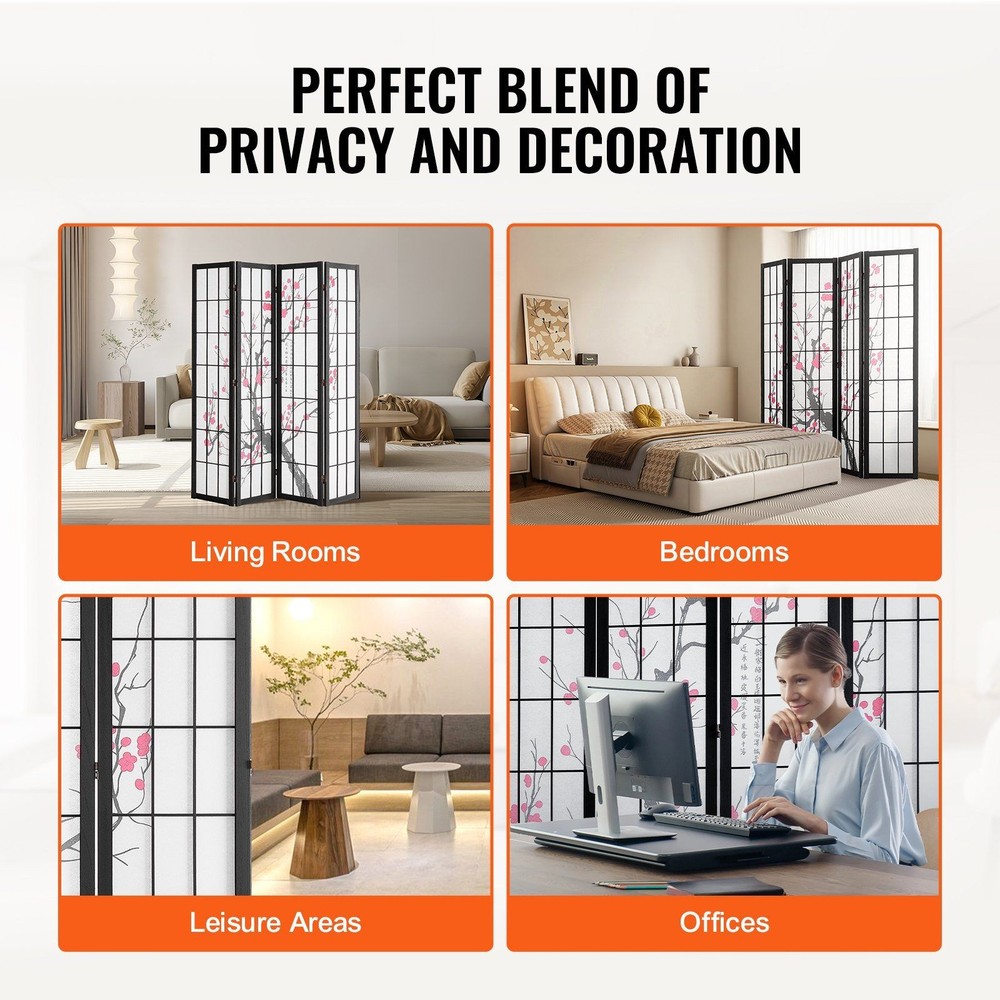 Foldable Wood Privacy Screen 4 Panel, 64in Height, Grid Design Elegance