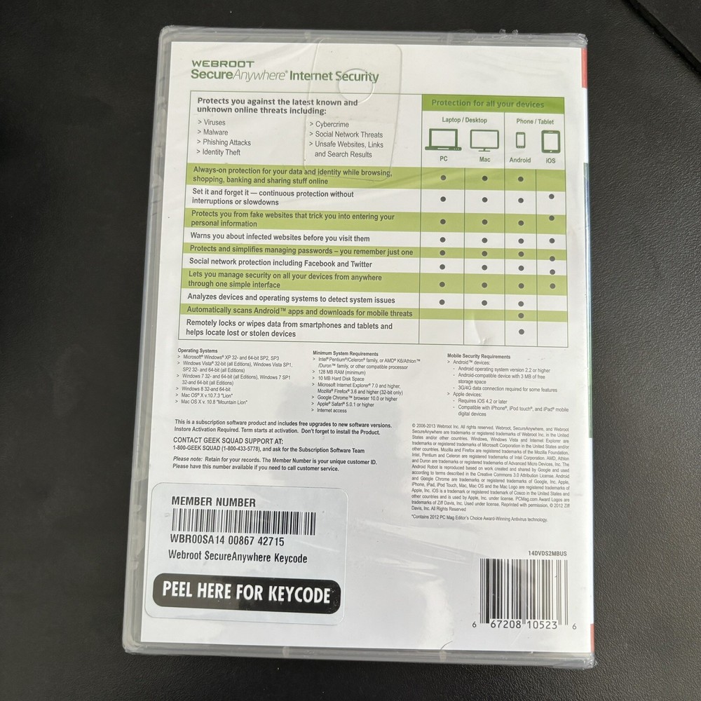 Webroot Secure Anywhere PC/Mac/Mobile Android & iOS-3 Devices Internet Security