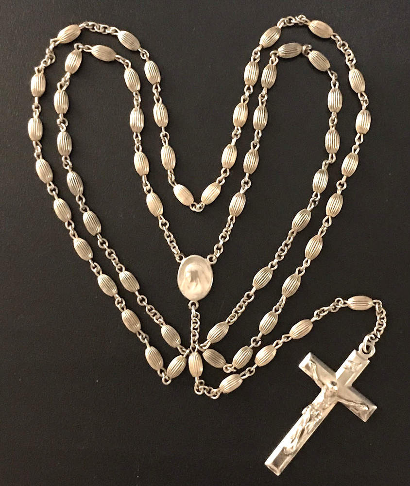 ANTIQUE ALL SOLID STERLING SILVER ROSARY by GOLDI KAPLAN - 23gm 20.5" - SWEDEN