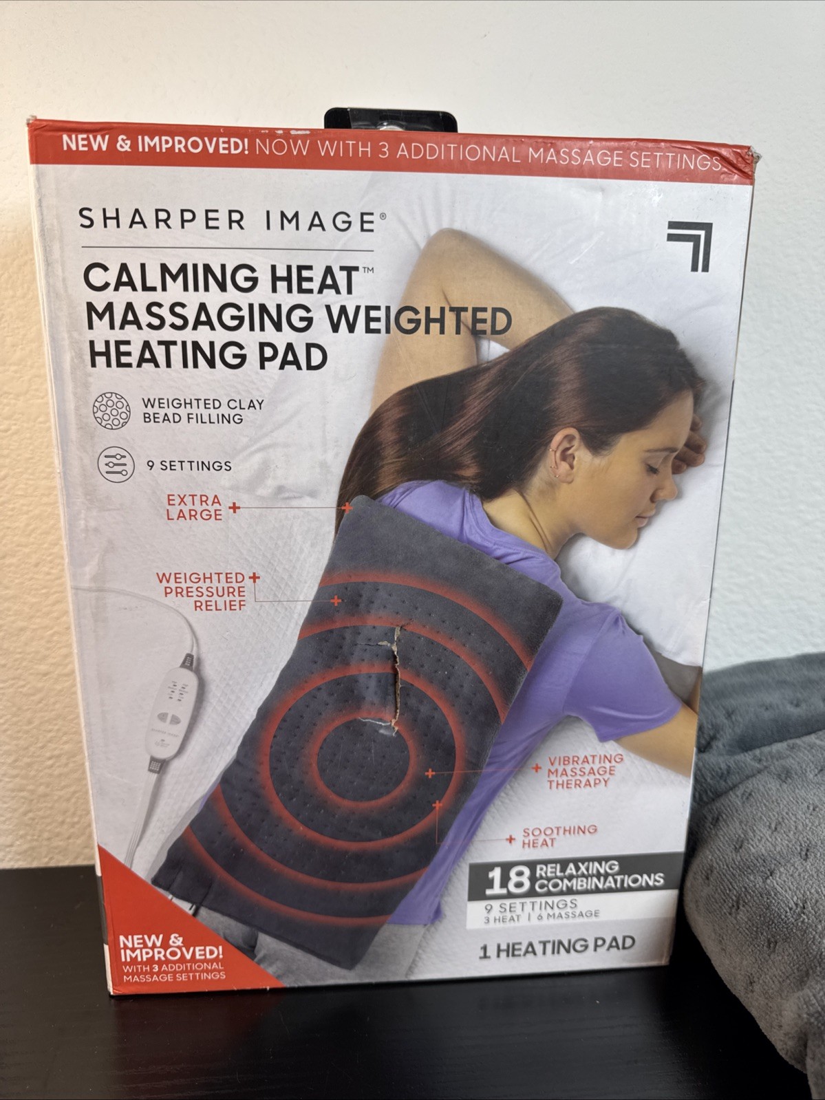 Sharper Image Calming Heat Massaging Weighted Heating Pad 24"x12" (3980) F1A