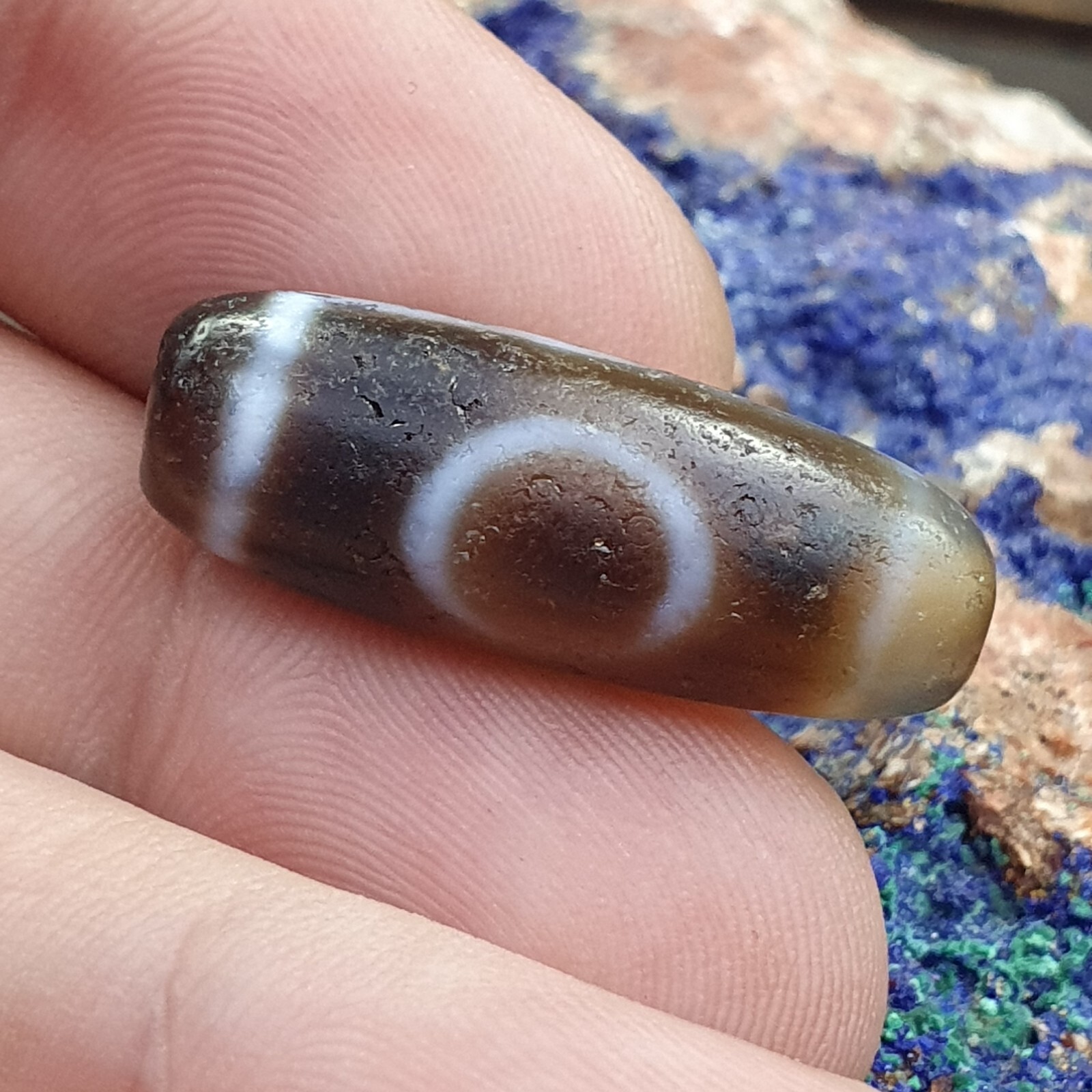 Antique Old Tibetan 2Circle Eyes Agate stone Dzi Bead Amulet HQ-8