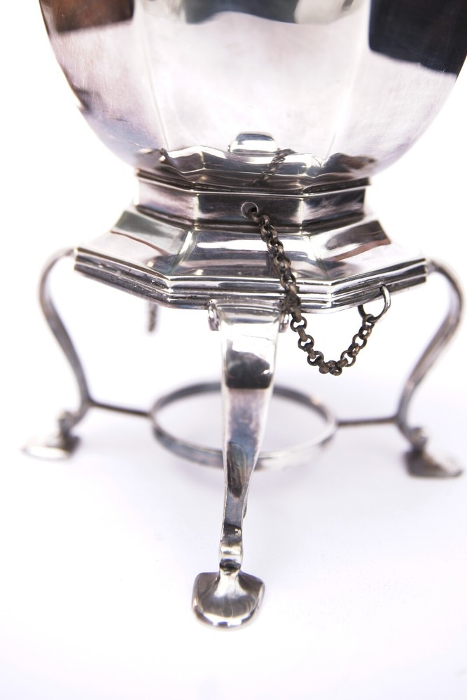 Silver-plated tilting spirit kettle, Carrington & Co
