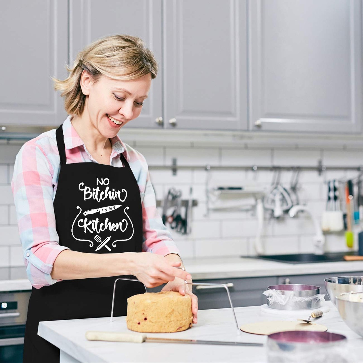 Funny Aprons for Women Men, Novelty Kitchen Cooking Apron with 2 Pockets, Cut...